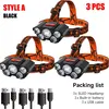 5 LED Flashlight Rechargeable with Built in Lithium Battery Strong Head Light Camping Adventure Fishing Cycling Headlamp