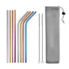 UPORS Reusable Drinking Straw 304 Stainless Steel Straws Straight Bent Metal Straw with Cleaner Brush Pouch Wholesale