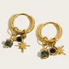 YACHAN 18K Gold Plated Stainless Steel Hoop Earrings for Women Vintage Green Natural Stone Charms Trendy Waterproof Jewelry