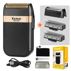 Kemei KM-2024 Electric Shaver for Men Twin Blade Reciprocating Cordless Razor USB Rechargeable Shaving Machine Barber Trimmer