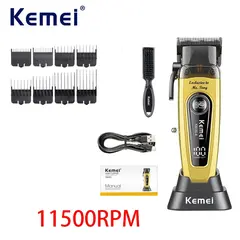 Kemei Professional Brushless Motor Hair Clippers 11500RPM Cordless Barber Electric Hair Trimmer DLC-Blade Hair Cutting Machine