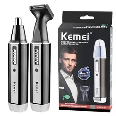 KM-6630 Kemei Trimmer for Men Electric Nose and Ear Trimmer Rechargeable Trimmer for Hair Beard Nose and Ear Cleaner Grooming