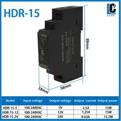 Switching Power Supply 5V/12V/24V/48V DIN Rail Power Supply AC to DC HDR-15/30/60/100/150W LED DC Switching Power Supply