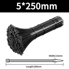 100pcs Self-locking Plastic Nylon Tie Black Fastening Strap Cable-Tie-Set Cable Zip Tie Fastening Ring Zip Wraps Strap Tie Wandu