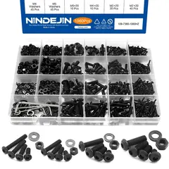 1060pcs M2 M3 M4 M5 Hex Socket Screw Set Carbon Steel Flat Round Cap Head Screws Bolts and Nuts Assortment Kit with Storage Box