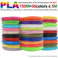Colored PLA Filament for 3D Pen Printing 36M 50M 100M 150M 200M Smoke-free Safe Plastic Refill for 3D Children's Printing Pens