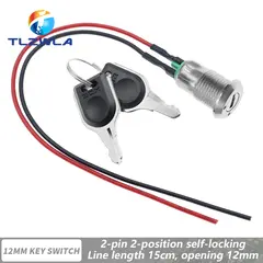 1PCS 12mm Zinc Alloy Electronic Key Switch With 2 Keys ON OFF Phone Lock Security Power Button Tubular Terminals 2 Position 1A
