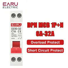 EARU DZ30-32 DPN 1P+N Mini Circuit Breaker MCB 6A 10A 16A 20A 25A 32A Din Rail Mounted Cutout Miniature Household Air Switch OEM