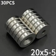 2/5/10/15/30Pcs 20x5-5 Magnet 20mm x 5mm Hole 5mm Round Super Powerful Strong Permanent Magnetic Disc