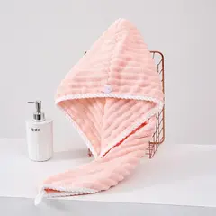 Coral Fleece Adjustable Hair Drying Cap, Soft Skin-Friendly Reusable Anti-Frizz Hair Towel Wrap for Hotel Spa Home Bathroom