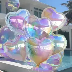 ‌18inch Silver Glitter Heart Balloons - 5Pcs Foil Love Shaped for Baby Shower, Birthday, Wedding & Valentine's Day Decor