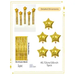 Five Pointed Star Balloon and Tassel Rain Curtain Set for Birthday Parties, Weddings, Showers, Party Decorations