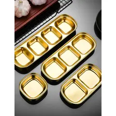 1/4 Pcs Stainless Steel Divided Seasoning Sauce Dip Bowl, 1/2/3/4 Compartment Korean Ketchup Sauce Bowl, Vinegar Soy Spice Condiment Tray for Home Restaurant