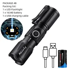 Zoom White Beam Light Long Distance Mini Flashlight Type-C Usb Rechargeable Portable Pocket Torch Home Outdoor 16340 Battery