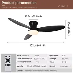 Ceiling Fan with Light 3 Colors, 6 Speeds, Timing, Ceiling Fan with Remote Control 3 Blades for Kitchen Bedroom Dining Room