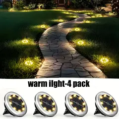 4 Mini Solar Led Ground Lights, Outdoor Stainless Steel Rotating Solar Path Lights, Solar Ground Landscape Lighting