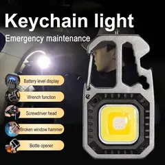 COB Keychain Work Light with Battery Display 8Mode Rechargeable High Lumens Portable LED Light for Camping Hiking Running