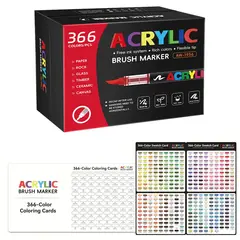 12-366 Colors Acrylic Painting Marker Waterproof Acrylic Brush Marker Professional Acrylic Marker Set DIY Coloring Art Supplies