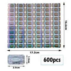 300/600pcs 2.5x1.5cm Security Seal Tamper Proof Stickers Holographic Warranty Void Laser Label with Serial Number Adhesive Label