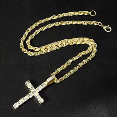 Hip Hop Iced Out Cross Pendant Necklace Strap 4mm Zircon Tennis Chain Men Women Sparkling Necklace Punk Jewelry Fashion Gift
