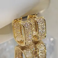 Huitan Korean Fashion Paved CZ Hoop Earrings for Women Metal Silver Color/Gold Color Simple Versatile Earrings Hot Jewelry