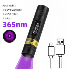 365nm Mini UV Led Blacklight Flashlight Usb Rechargeable Nail Lamp Pet Stain Leakage Marker Ore Money Scorpion Detection Lights