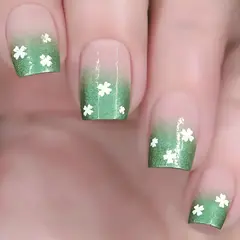 24pcs/set short saure fake nails for Spring summer season french style flowers butterfly design press on false nail art tips