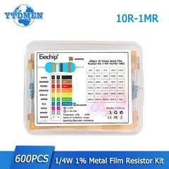 300/600PCS 1/4W Metal Film Resistor Kit Resistance 1% 30 values 10 Ohm ~1M 0.25w Resistors Set