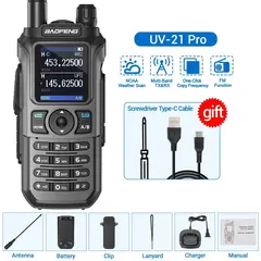 Baofeng UV 21 Pro Wireless Copy Frequency Walkie Talkie Long Range Multi Band Waterproof Type-C Ham Radio UV-21 GPS UV5R mini