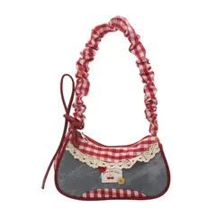 Fashion Grid Mini Handbags Adjustable Shoulder Strap Korean Hand-held Commuting Bag Single-shoulder Crossbody Bag Underarm Pouch