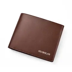 Fashion Men's Solid Color Horizontal Short Style Leather Wallet with Multiple Card Slots and A Clear ID Window for Students