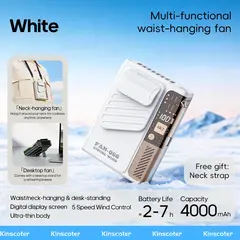 New Outdoor Hanging Waist Fan 4000mAh USB Multi-functional Mini Cooling Fan 5 Speed Digital Display Portable Rechargeable Fan