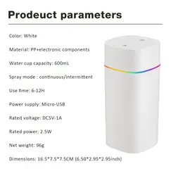 Portable USB Cool Mist Nano Sprayer 600ml Aroma Oil Diffuser for Home Car Electric Air Humidifier Mist Maker Light Aromatherapy