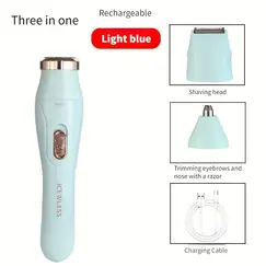 USB Charging Three in One Shaver, Women's Home Multifunctional Underarm Hair Removal Device, Eyebrow Trimmer, Nose Hair Remover