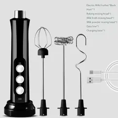 Electric Milk Frother Foam Maker Handheld Foamer High Speeds Drink Mixer Coffee Frothing Wand 3 In 1 Portable Rechargeable