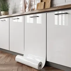 Glossy White Self-Adhesive Wallpaper Waterproof Oil-Proof PVC Cabinet Sticker Furniture Renovation Film for Kitchen