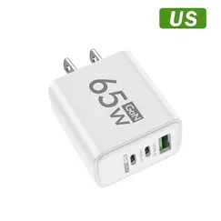 Total 65W GaN USB Charger Type C PD 3 Ports Fast Charging Cellphone Adapter Quick Charge 3.0 For iPhone Xiaomi Samsung Huawei