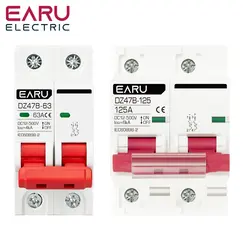 EARU 2P DC MCB 12V 24V 48V 500V Circuit Breaker Battery Car Protector DZ47 DC Positive Negative Pole Protection Switch Isolator