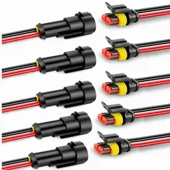 5sets 2Pin Way 16 AWG Waterproof Electrical Connectors, Male and Female Way 16 AWG Wire Harness Plug Socket Kit for Car Boat