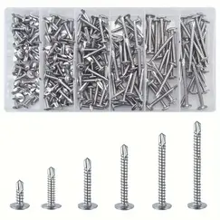 210pcs/410 Stainless Steel Cross Head Washer Self Drilling Screws, M4.2 Large Flat Head Self Tapping Self Drilling Screws, Self