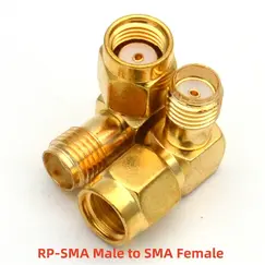 1PC SMA to SMA Connector 90 Degree Right Angle RPSMA Male to RP SMA Female Adapter for WIFI Antenna / FPV RF Converter Gold