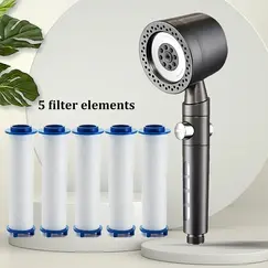 New High Pressure Water Saving Filter Shower Head 5 Modes Handheld Shower Head One Button Stop Bathroom Accessories Set