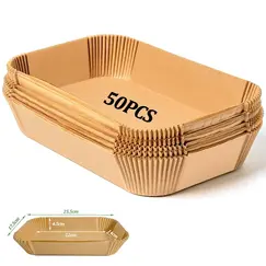 50/100pcs Disposable Air Fryer Paper Rectangle Kitchen Baking Airfryer Mat Oilproof Micro-wave Barbecue Baking Paper Accessories