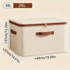 Large Household Storage Box Heavy-duty Hard Shell Cotton Linen Zipper Storage Organizer Box with Lid for Clothes Toys Blankets