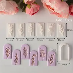 7Pcs Botanical Leaf Pattern Clay Earring Molds Set Fresh Plant Vine Leaves Clay Cutters Tools for Earring Pendant Jewelry Making