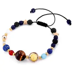 1Pc Cosmic Galaxy Solar System Bracelet for Women Men Natural Stone Resin Star Beads Nine Planet Bracelet Adjustable Bangle