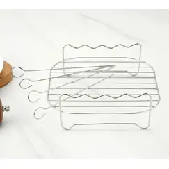Outdoor Grill Set with Skewers Square Air Fryer Grill Steamer Stainless Steel Barbecue Bracket