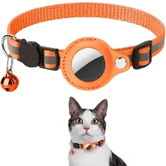 Cat AirTag Holder Collar Breakaway Reflective Strips Adjustable Kitten Collar Waterproof Cat Bell Collar Pet Air Tag Case Collar