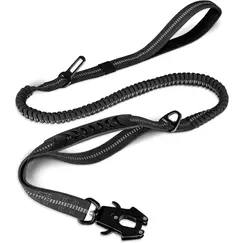 Tactical Dog Leash Heavy Duty, 4-6FT Shock Absorbing Bungee Lead with 2 Padded Handle, Metal Carabiner Clip, Car Seatbelt