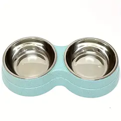 1 PCS Dual Bowl Stainless Steel Double Pet Bowls for Dogs and Cats - Non-Skid Base - Perfect for Food and Water - Easy to Clean